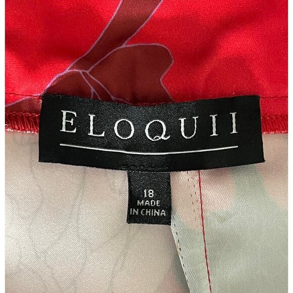 Eloquii Red Floral Print Midi Skirt Size 18 Faux Wrap Romantic Feminine - Picture 10 of 12